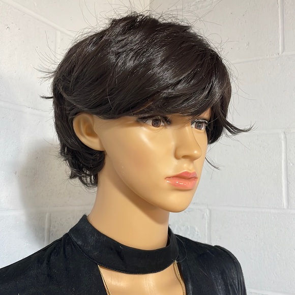 NWT 9” BROWNBLACK almost black darkest brown short side part natural men/women - Picture 8 of 8